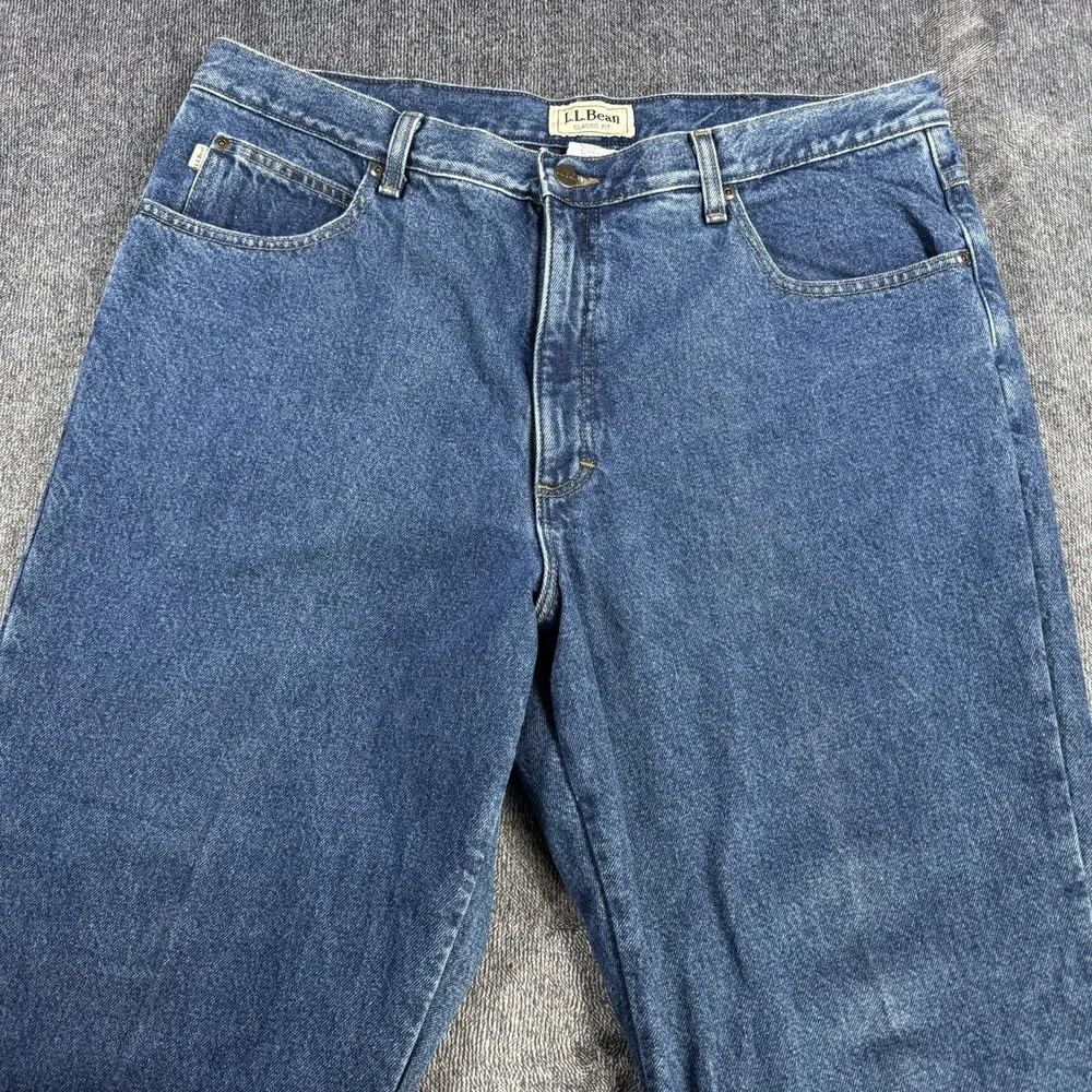 L.L. Bean Men's Classic Fit Flannel Lined Jeans 40x29 Blue‎ Cotton Denim - Picture 3 of 16
